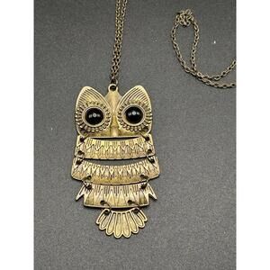 Vintage Brass Tone Articulated Owl Pendant Necklace